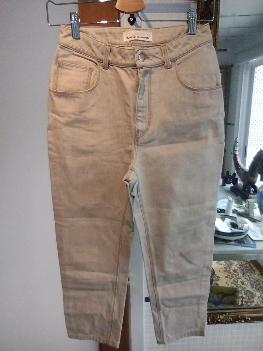 High-Rise Skinny Jeans in Beige